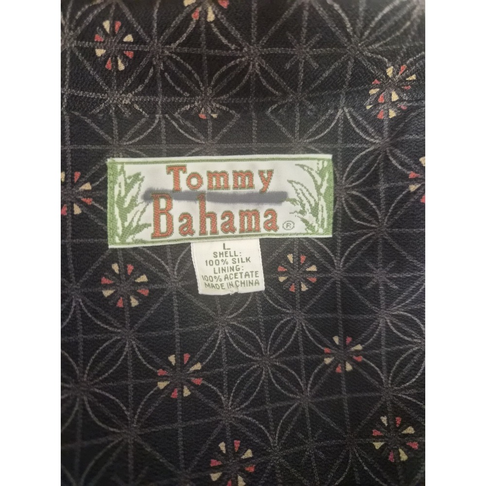 Tommy Bahama Long Sleeve Shirt Geometric Floral Pattern Black Brown Size L Silk - Picture 2 of 6